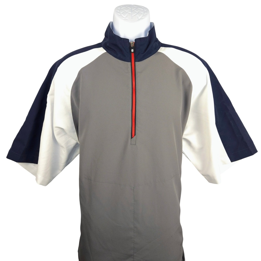 FootJoy Mens Golf Windshirt Quarter Zip Short Sleeve Grey Navy White Size Medium